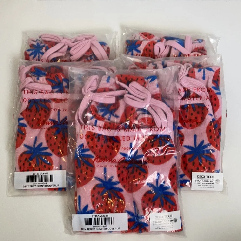 Hanna Andersson Baby Print Terry Romper in Super Strawberries 2T NWT
